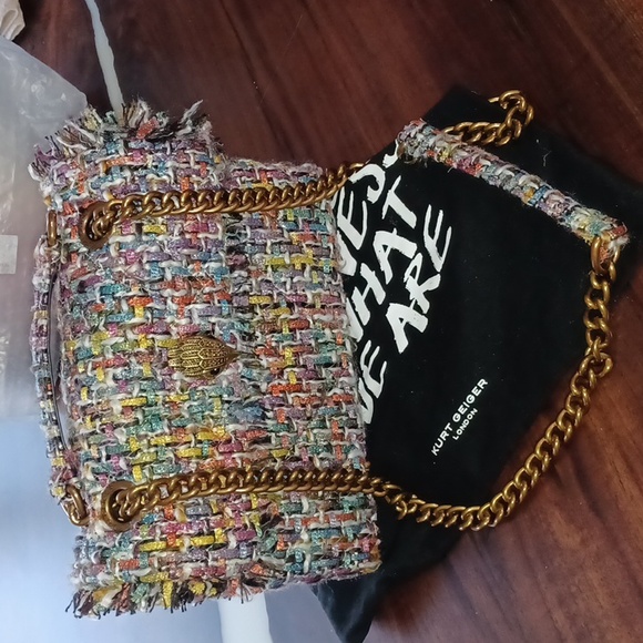 Kurt Geiger Vibrant & Beautiful Tweed Convertible Crossbody Bag with Gold Chain - Picture 1 of 12